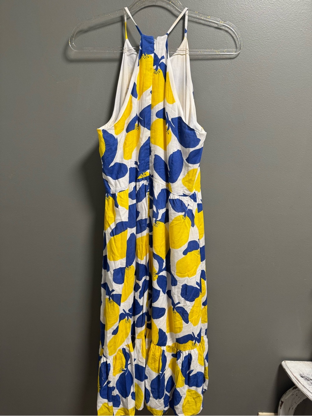 LOFT Yellow & Blue Lemon-Print Sleeveless Midi Dress Size 8 - Picture 7 of 11